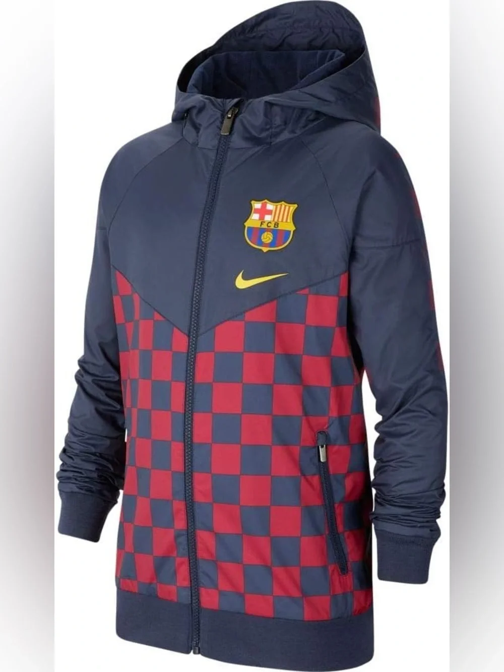 Nike FC Barcelona Full Zip Wind Runner Jacket Checkered Navy Size Large - Picture 1 of 7
